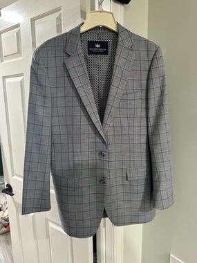 Blue Windowpane Sport Coat with Red Check